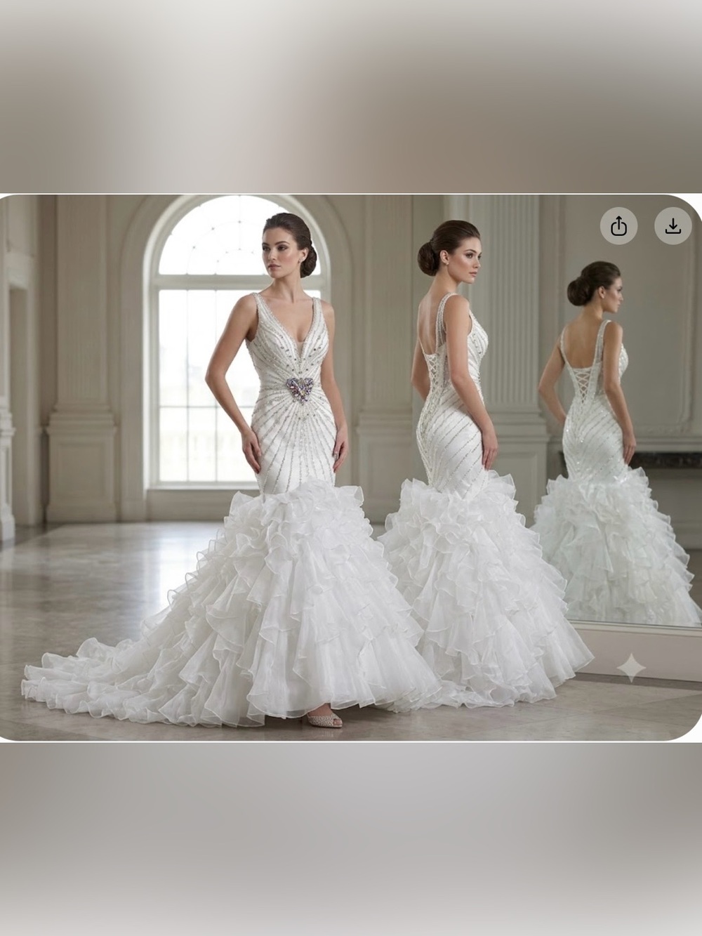 Aspeed ivory  Beaded Mermaid Ruffled Wedding Gown 1125